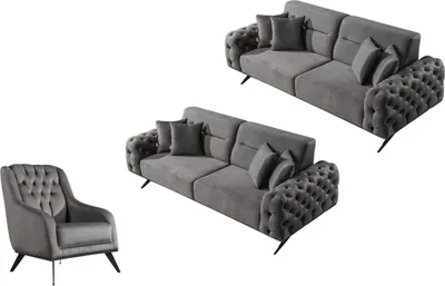 Produktbild von Villa Möbel Sofa Set Cuba Creme Stellvariante:2+2+1 Relax- und Bettfunktion, pflegeleichter Mikrofaser Samtstoff