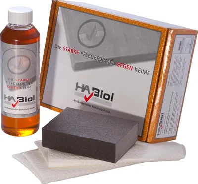 Produktbild von HABiol Pflegeset für Holz Arbeitsplatten Holzpflegeöl 250ml inkl. Schleifklotz und Ölsaugtücher