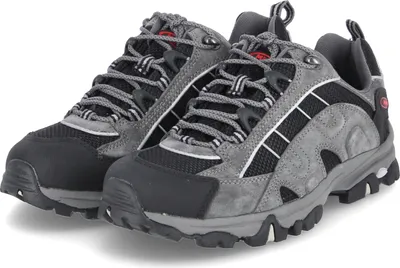 A pair of hiking shoes on a white background.