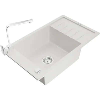 Obrázek produktu pro Mexen Elias 1-miskový granitový dřez s odkapávačem a kuchyňskou baterií Rita, Bílá - 6511-20-670300-00