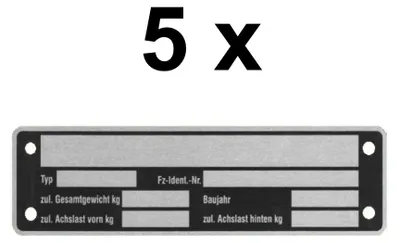 Produktbild von 5 x Blanko Typenschild Anhängertypenschild Neutral Anhänger