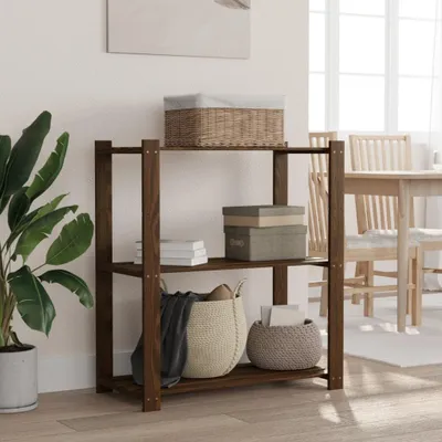 Obrázek produktu pro Úložný regál se 3 policemi hnědý 80x38x90 cm z masivního borovicového dřeva