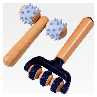 Produktbild von Massageroller mit Griff, 2 Stück Holz Massage Roller mit Igelball