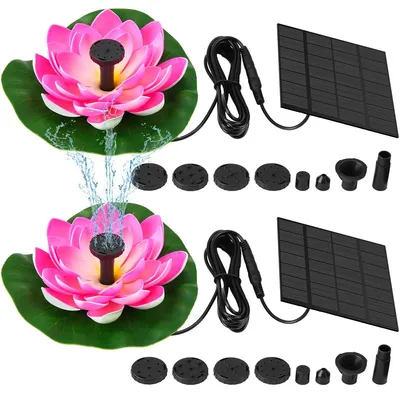 Produktbild von Solar Springbrunnen 2er Set schwimmend LED 6 Düsen Garten Teich Pumpe Lotus Design Wasserspiel