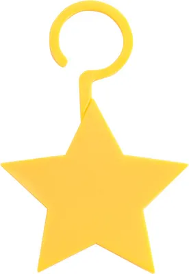 A yellow star-shaped air freshener with a hook.