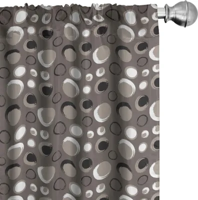 Image de ABAKUHAUS Rideaux taupe, voilages, cercles grunge, pois, coups de pinceau, design moderne peint à la main, style artistique désordonné, 2 pièces 75 x 225 cm, noir, blanc, taupe