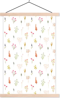 Produktbild von MuchoWow® Textilposter Blumen - Pastell - Muster 120x180 cm mit holzfarbenen Rahmen - Textil-Plakat