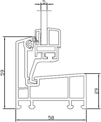 A technical drawing of a window profile with dimensions.