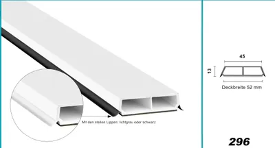 Produktbild von HEXIM Fenstersprossen weiß 1 & 2 Meter - selbstklebende Glassprossen aus PVC Kunststoff, Dichtungslippen(steil & ausgestellt) in grau und schwarz - HJ 296(2000x45x13mm, schwarze Lippe)