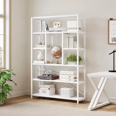 Immagine prodotto di Libreria a 6 ripiani, struttura in legno e metallo, dimensioni 30 x 120 x 180 cm, colore bianco