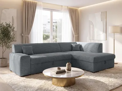 Produktbild von AX LIVING Ecksofa Grau Lucera 260 cm Schlafsofa mit Bettkasten R