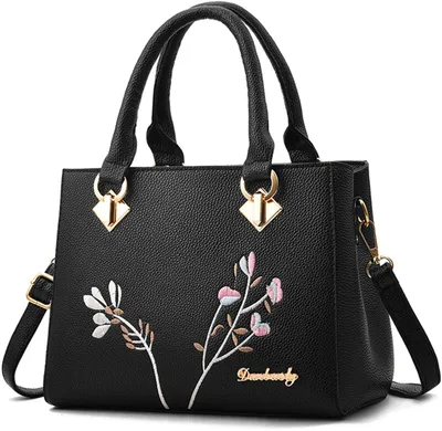Produktbild von Damen Handtasche Elegant Frauen Sanft Kunstleder Tasche mit Blume Stickerei
