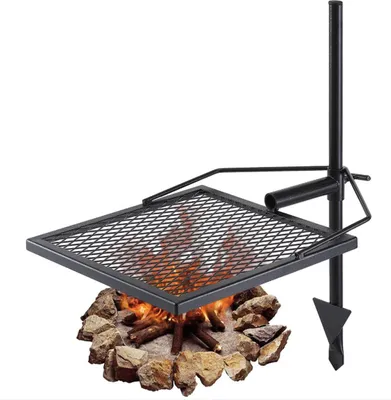 Immagine prodotto di Happyment Barbecue girevole - Griglia da campo 41x41 cm - Acciaio - Capacità di carico 6 kg - Borsa di trasporto inclusa - Nero