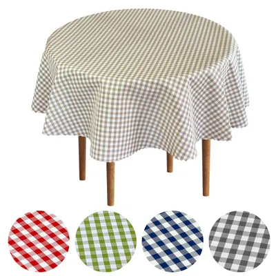 Produktbild von Tischdecke Fleckenresistente Karo Beige Greta 120 cm Rund