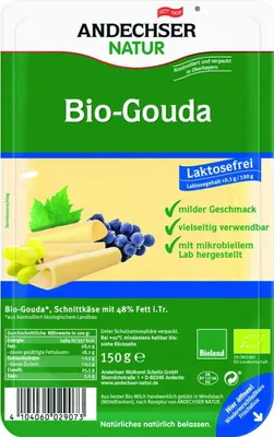 Produktbild von Gouda-Käsescheiben 48% laktosefrei 150 g Andechser Natur