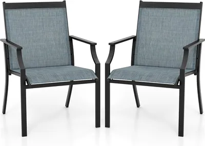 Produktbild von COSTWAY 2er Set Gartenstühle, Terrassenstühle, Balkonstühle mit atmungsaktiver Sitzfläche und Metallrahmen, Outdoor-Stühle bis 150 kg Blau