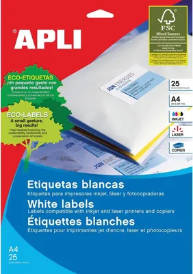 Image de Apli étiquettes blanches permanentes 210,0 x 297,0mm 25 feuilles