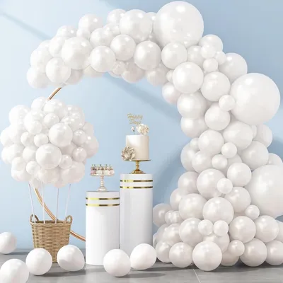 Zdjęcie produktu dla Girlanda z balonów w kolorze białym, 129 sztuk. Balony lateksowe do dekoracji na urodziny, wesela i imprezy okolicznościowe, 5-18 cali