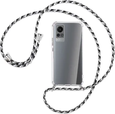 Produktbild von Handykette Backcover-Schutzhülle mit Band (Metall silberfarben) für vivo X60 - schwarz/grau/weiß