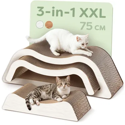 Produktbild von Katzenkratzmöbel 3-teilig XXL - Langlebiges Karton für Kratzvergnügen bis zu 2 Jahre