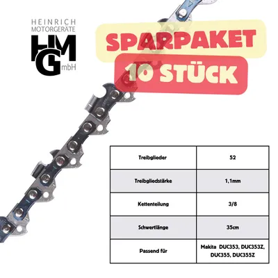 Produktbild von SPARPAKET 10 x Sägekette Heinrich Motorgeräte Makita DUC353 DUC353Z