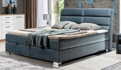 Produktbild von Casa Padrino Luxus Doppelbett Grau / Silber - Modernes Massivholz Bett mit Kopfteil und Matratze - Moderne Schlafzimmer Möbel - Luxus Kollektion