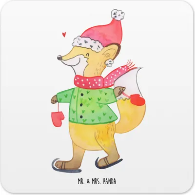 Produktbild von Mr. & Mrs. Panda Untersetzer für Gläser Fuchs  Schlittschuhe 15er Set - Weiß - Geschenk, Tannenbaum, Weihnachten, Glas-Untersetzer, Tischuntersetzer, Weihnachtsmann