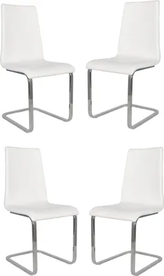 Produktbild von t m c s Tommychairs - 4er Set Freischwinger-Stühle BERLIN mit hochfestem rechteckigem Freischwingergestell aus Stahl und Sitzflaeche aus mehrschichtigem Holz gepolstert und mit weissem Kunstleder bezogen