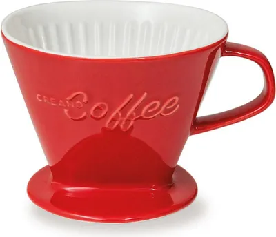 Produktbild von Creano Porzellan Kaffeefilter (rot), Filter Größe 4 für Filtertüten Gr. 1x4, ca. 800gr Gewicht für extrem sicheren Stand, Achtung schwer, in 6 Farben erhältlich