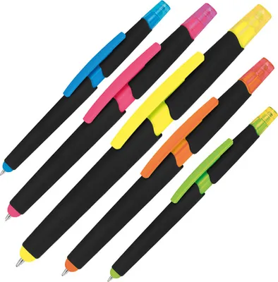 Produktbild von 5 Touchpen Kugelschreiber mit Textmarker / 5 verschiedene Farben