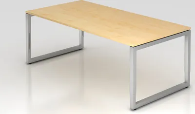 Produktbild von Schreibtisch Pavo | Ahorn | Silber Gestell | BxT 200x100cm | Arbeitshöhe 65-85cm | höhenjustierbar, 1cm Raster | O-Fuß-Gestell eckig | Rechteckform mit schwebender Tischplatte