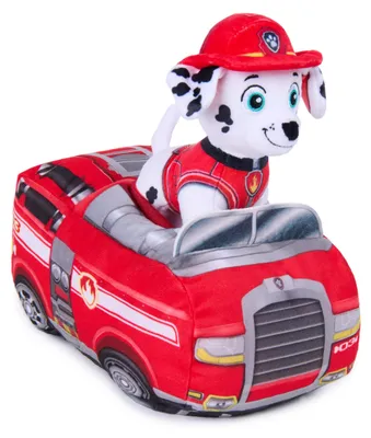Image de PAW Patrol 2 en 1 : Peluche Marshall avec véhicule intégré - 15 cm