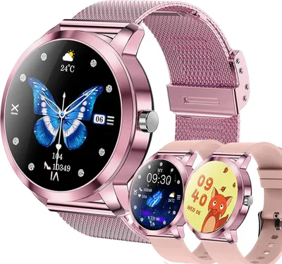 Produktbild von Smartwatch Damem mit Bluetooth Anrufe Taschenlampe, Große Batterie, 1,27" AMOLED 5ATM Fitnessuhr mit SpO2 Blutdruckmessung Herzfrequenz Schrittzähler
