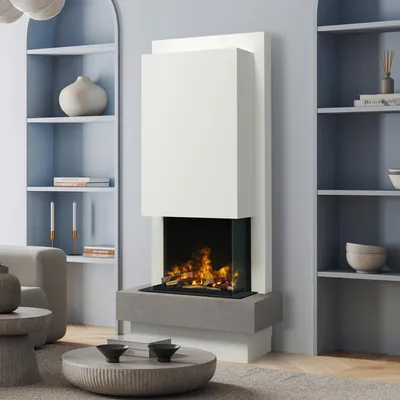 Produktbild von muenkel design Milano [moderner Design Elektrokamin Opti-myst]: Concrete (Betonoptik) - weiß