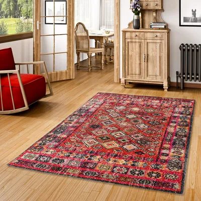Produktbild von Designer Teppich Vintage Zoe Orient Modern Rot Bordüre, Größe:120x170 cm