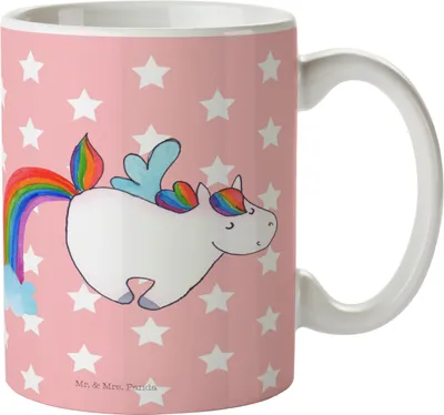 Produktbild von Mr. & Mrs. Panda Pott Einhorn Fliegendes Pferd - Rot Pastell - Geschenk, Becher, Kaffeetasse, Spielen, Tasse, Regenbogen, Unicorn, Glitzer, Realität, Kaffeebecher