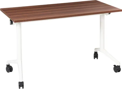 Obrázok produktu pre BELIANI písací stôl tmavohnedý / biely 120 x 60 cm skladací, sklopný, s kolieskami, mobilný kancelársky stôl pre domácu kanceláriu, moderný dizajn
