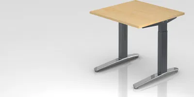 Produktbild von Schreibtisch Mika | Ahorn | Graues Gestell poliert | BxT 80x80cm | Arbeitshöhe 65-85cm | höhenjustierbar, 1cm Raster | C-Fuß-Gestell | Rechteckform