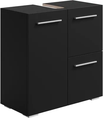 Produktbild von Waschbeckenunterschrank Mars 60 x 30 cm Schwarz Matt- Stehender Badezimmerschrank mit 2 Türen und 1 Schublade