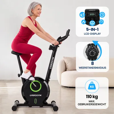 Productafbeelding van URBOGYM BAY GREEN Hometrainer, Fitnessfiets voor Thuis, Trainingsfiets met Verstelbare Weerstand, Comfortabel en Compact, Groen