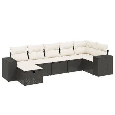 Produktbild von vidaXL 7-tlg. Garten-Sofagarnitur mit Kissen Schwarz Poly Rattan