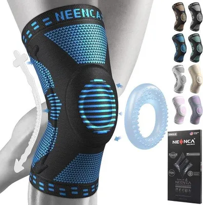 Productafbeelding van Famanu kniebrace met compressie en patella-gelkussen voor stabiliteit en ondersteuning - Blauw, maat M