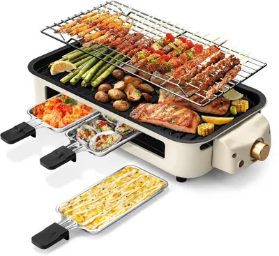 Produktbild von Elektrische Tischgrill Teppanyaki mit Antihaftplatte, Thermostat & Grillnetz