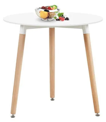 Obrázok produktu pre Okrúhly jedálenský stôl, biela farba, kuchynský stôl, drevo, 80x80x72 cm, nožičky v prírodnej farbe