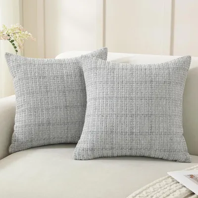 Immagine prodotto di Coperte per cuscini 50x50 cm, motivo a scacchi, grigio chiaro, set da 2, tessuto misto chenille
