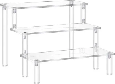 Image de Présentoir acrylique à 3 étages avec plateau, transparent, pour vernis à ongles, produits de beauté, artisanat, bijoux, cuisine, décoration