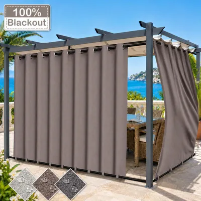 Produktbild von Outdoor Vorhang mit Ösen Taupe 254 x 214 cm Winddicht Thermo Gardine Extra Breit 100% Verdunkelung UV Schutz Blickdicht Balkonvorhang für Pavillon Terrasse