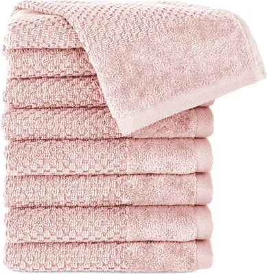 Produktbild von Pure Label 8-TLG Gästehandtücher 30x50 cm mit Aufhängeschlaufe aus 100% Baumwolle, saugstark und weich | 8 Gästehandtücher Rosa, 30x50cm