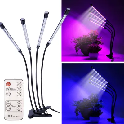 Produktbild von Wachstumsoptimierte LED Pflanzenlampe: 4-Armig, 360° Schwanenhälse, Vollspektrumlampe, 3 Modi, Dimmer & Timer – Für alle Pflanzen