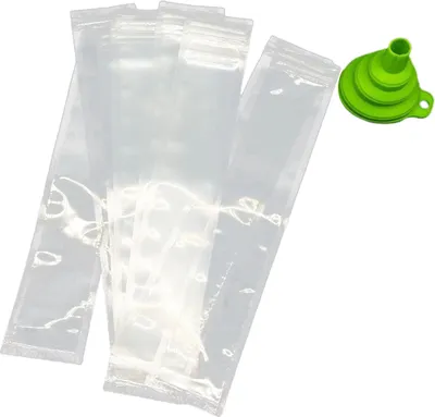 Produktbild von 20/40/50/100 Stück Eisbeutel mit Trichter, dichtem Verschluss, lebensmittelecht, kältebeständig, DIY, dickes Eis, Süßigkeiten, Joghurt, Tube, Eisbeutel, Küchenbedarf